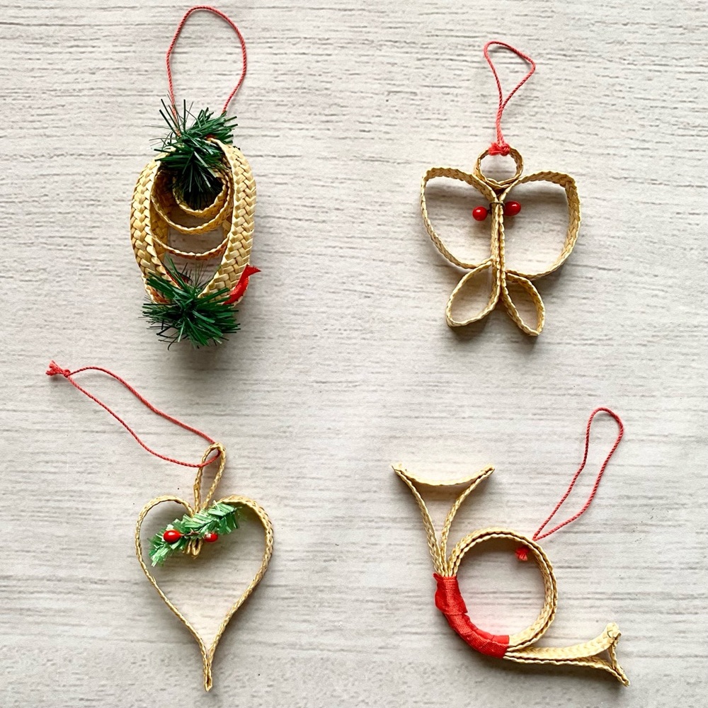 SOLD - Four Handmade & Vintage Wicker Ornaments